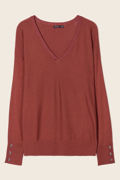 Pull manches longues marron cognac femme