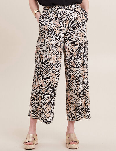 Pantalon flou large 7/8ème noir femme
