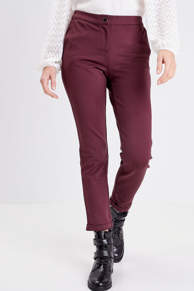 Pantalon ajusté taille basculée bordeaux femme