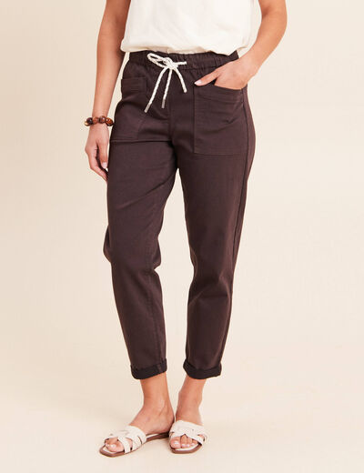 Pantalon coupe mom 7/8&egrave;me marron fonc&eacute; femme