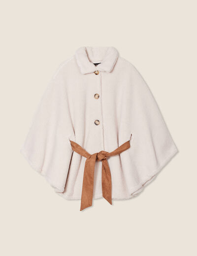 Poncho boutonn&eacute; ceintur&eacute; ecru femme