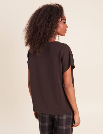 T-shirt manches coudes marron fonc&eacute; femme