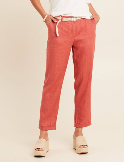 Pantalon flou ceinturé vieux rose femme