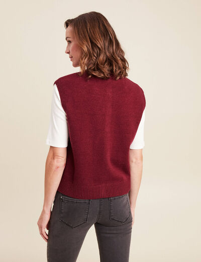 gilet droit court sans manches col rond bordeaux femme