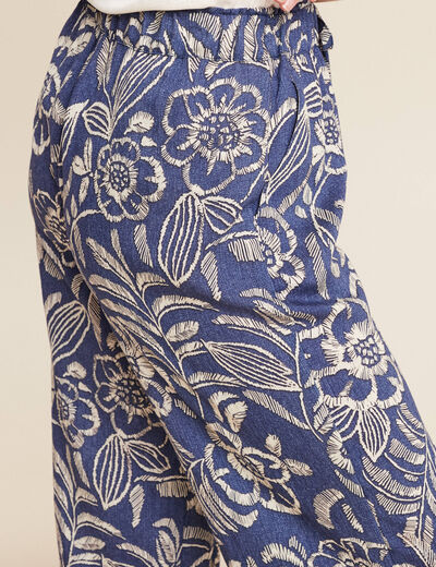 Pantalon large taille haute bleu femme