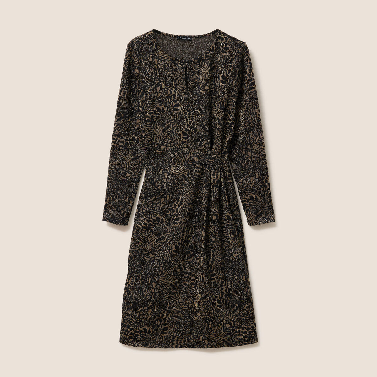 Robe ajust&eacute;e courte en maille col rond vert kaki femme
