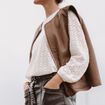 Veste sans manches sans col marron fonc&eacute; marron femme