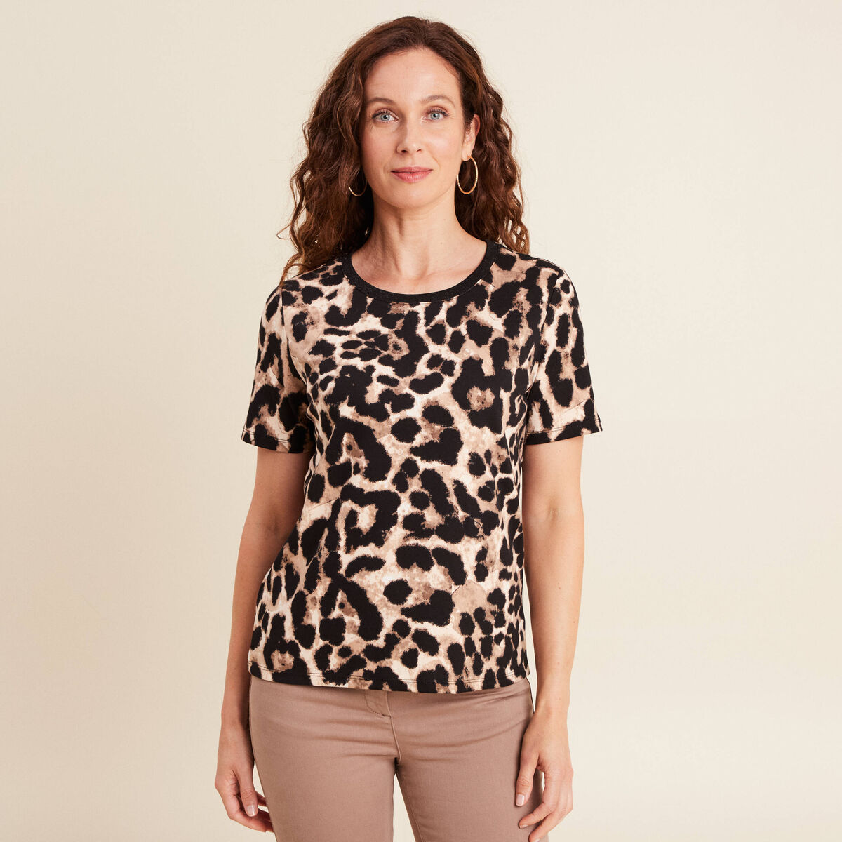 T-shirt en coton manches courtes beige clair femme