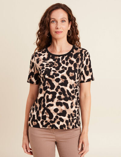 T-shirt en coton manches courtes beige clair femme