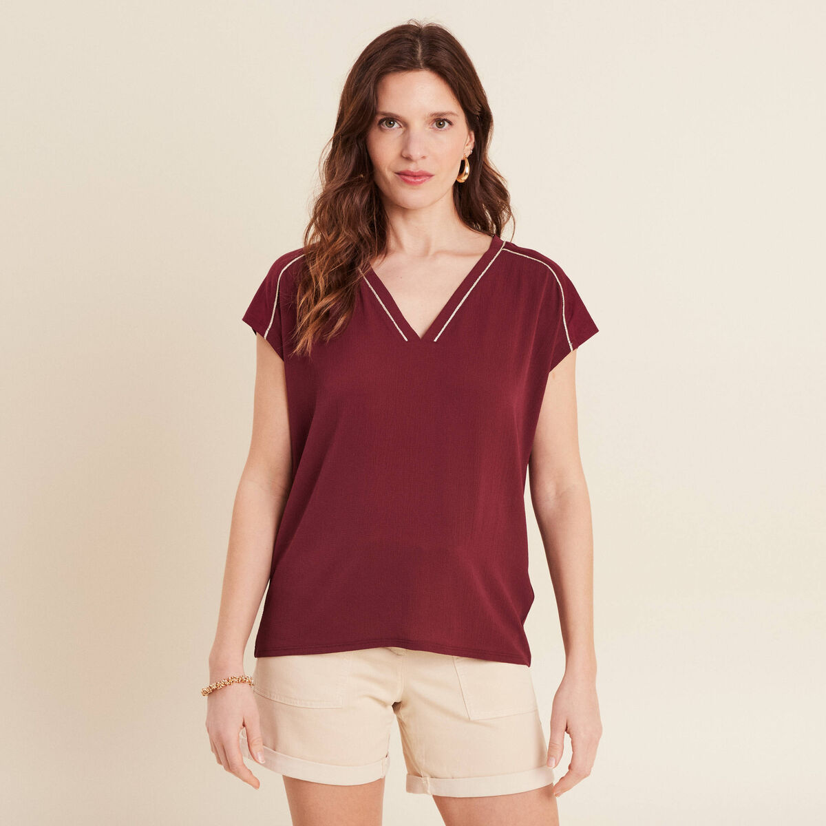 T-shirt manches courtes bordeaux femme
