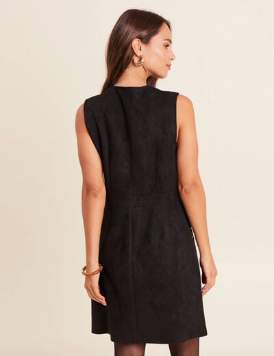Robe sans manches col rond aspect daim noir femme