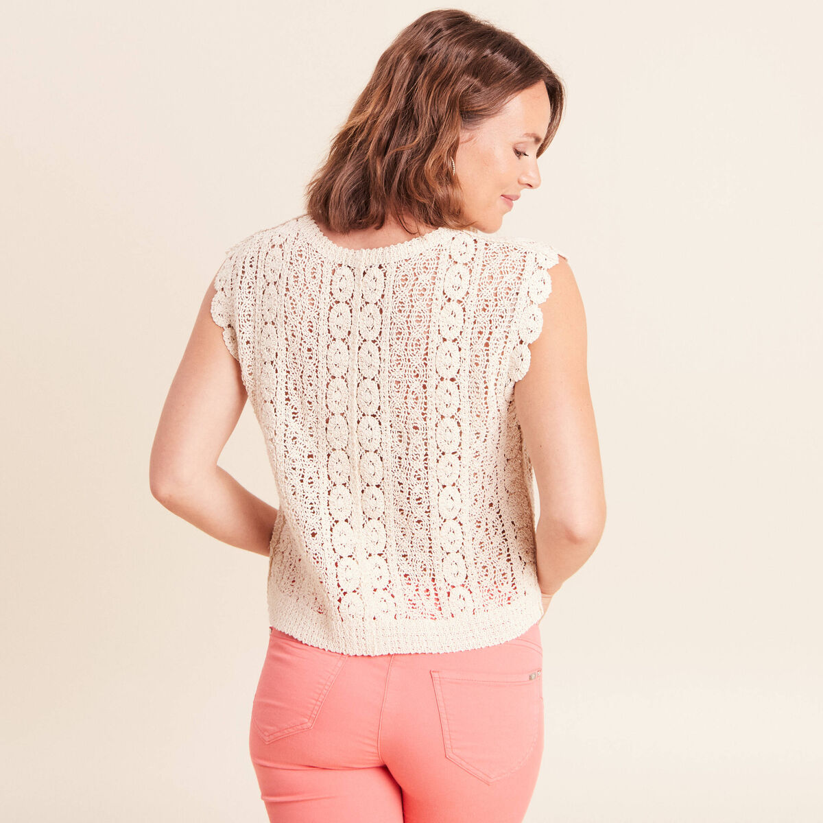 D&eacute;bardeur macram&eacute; ecru femme