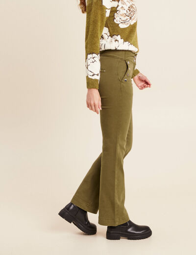 Pantalon coupe bootcut &agrave; pont vert olive femme