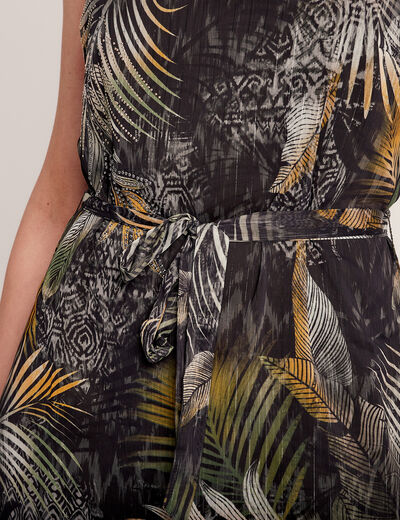 Robe longue droite ceinturée noir femme