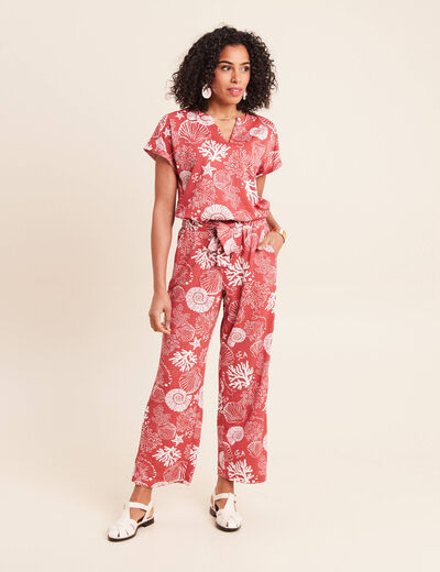 Pantalon coupe large 7/8&egrave;me taille haute orange femme