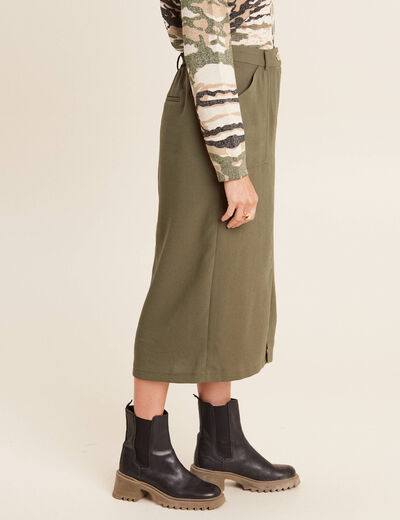 Jupe longue droite vert kaki femme