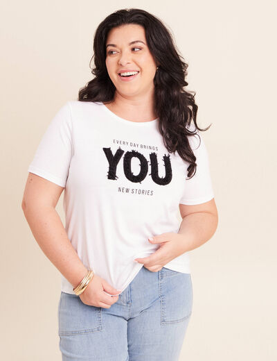 T-shirt col rond blanc femme