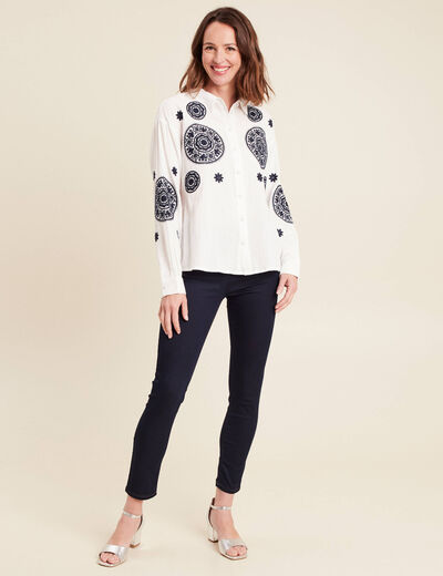 chemise en coton brodée manches longues ecru femme
