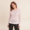 Pull col rond manches longues rose clair femme