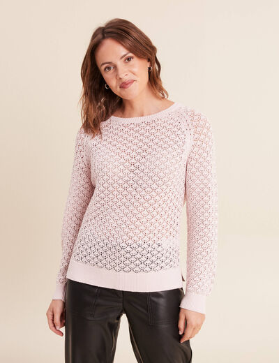 Pull col rond manches longues rose clair femme