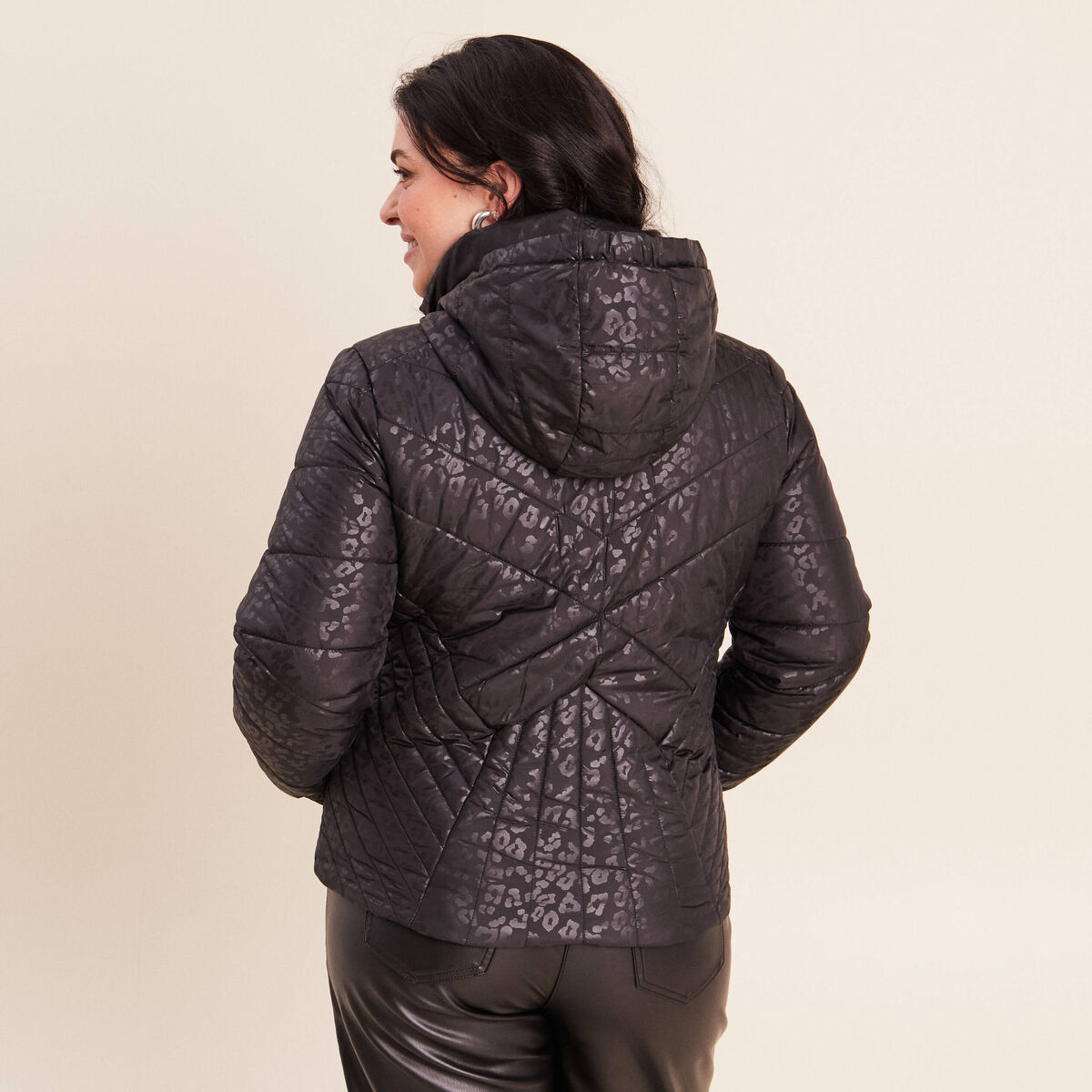 Doudoune d&eacute;perlante droite zipp&eacute;e noir femme
