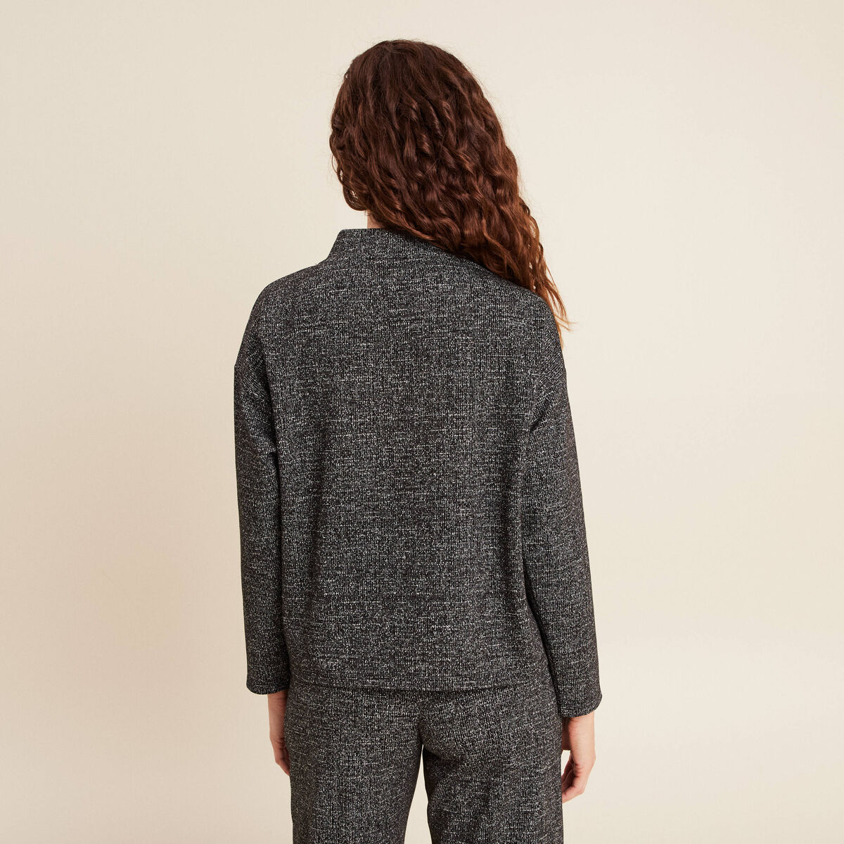 Sweat manches longues col montant gris femme