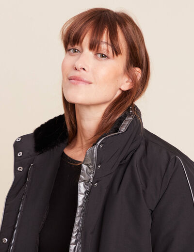 Parka d&eacute;perlante &agrave; capuche noir femme