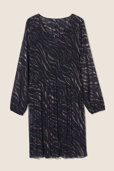 Robe évasée plissée noir femme