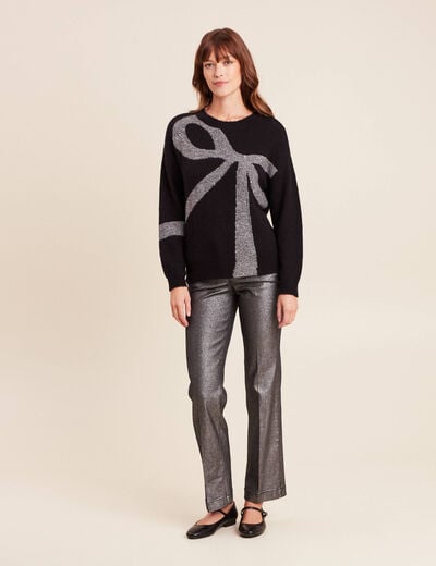Pull col bateau manches longues noir femme