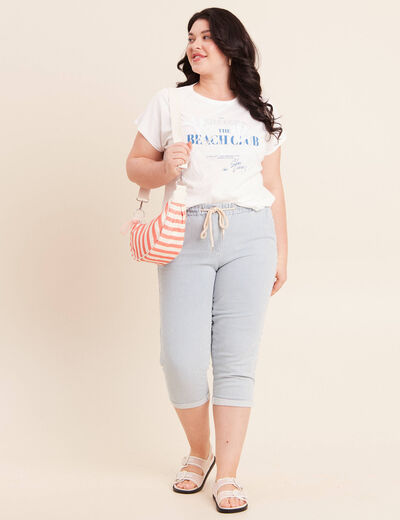 Pantacourt coupe mom bleu femme