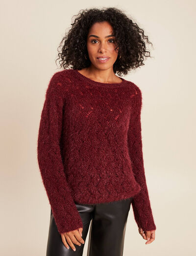 Pull manches longues ajour&eacute; bordeaux femme
