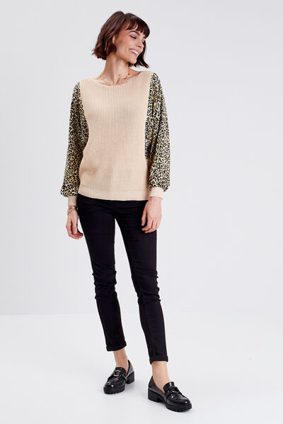 Pull manches longues beige femme