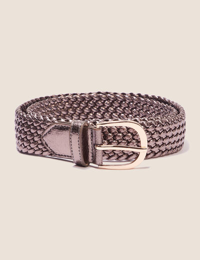 Ceinture tressée métalissée vert kaki femme