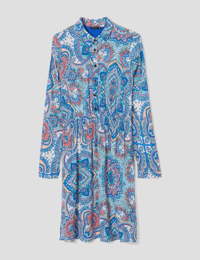 Robe cintrée smockée bleu ciel femme