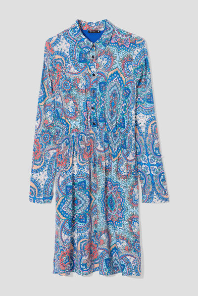 Robe cintrée smockée bleu ciel femme