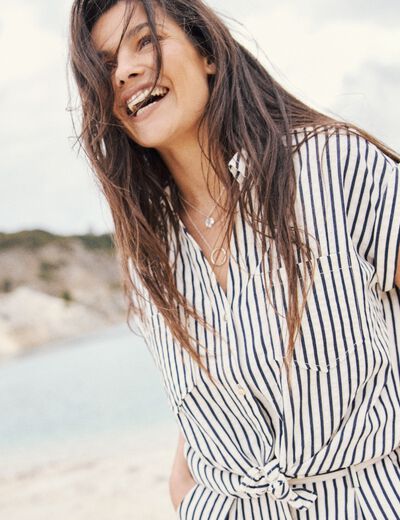 Chemise ample manches courtes bleu foncé femme