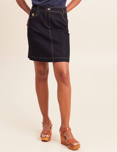 Jupe courte trap&egrave;ze en jean denim brut femme