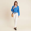 Chemise manches 3/4 brodée bleu femme