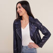 Veste esprit motard zippée bleu foncé femme