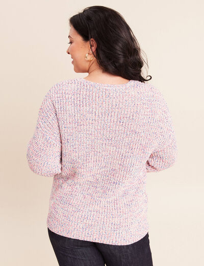 Pull droit long col v manches longues rose fushia femme