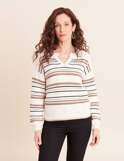 Pull col tunisien manches longues marron femme