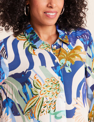 Chemise droite manches longues bleu femme