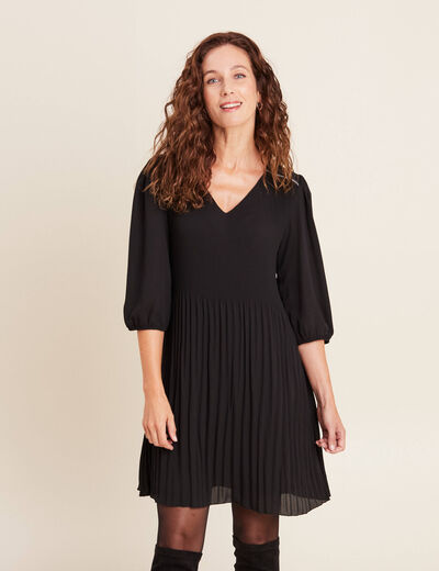 Robe évasée fluide plissée noir femme