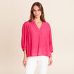 Blouse ample col tunisien manches 3/4 rose fushia femme