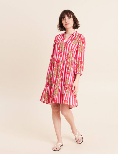 Robe courte &eacute;vas&eacute;e manches 3/4 rose femme
