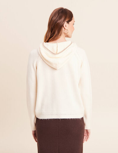 Sweat droit long &agrave; capuche ecru femme