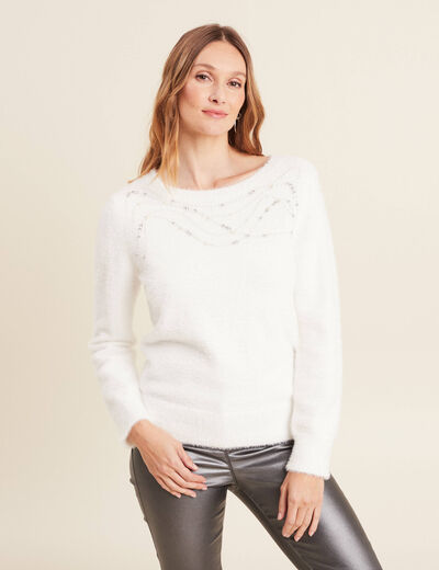 Pull manches longues ecru femme