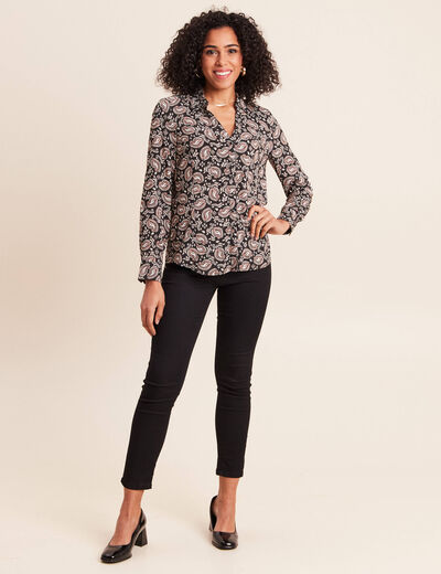 Chemise cintr&eacute;e manches longues fluide noir femme