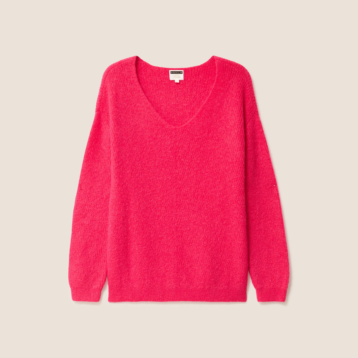 Pull col v rose femme