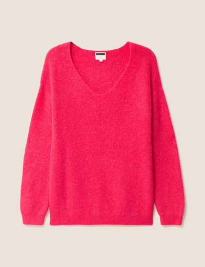 Pull col v rose femme